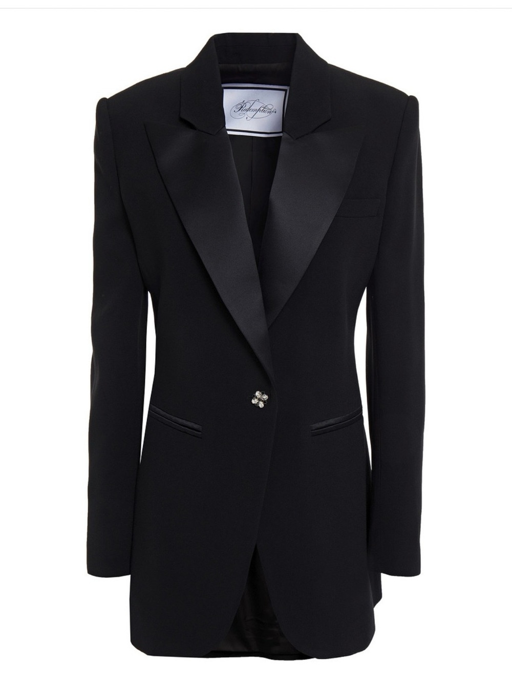 NWT Redemption Italian Satin Peak Lapel Tuxedo Blazer SlimFit Black 42/Old Money